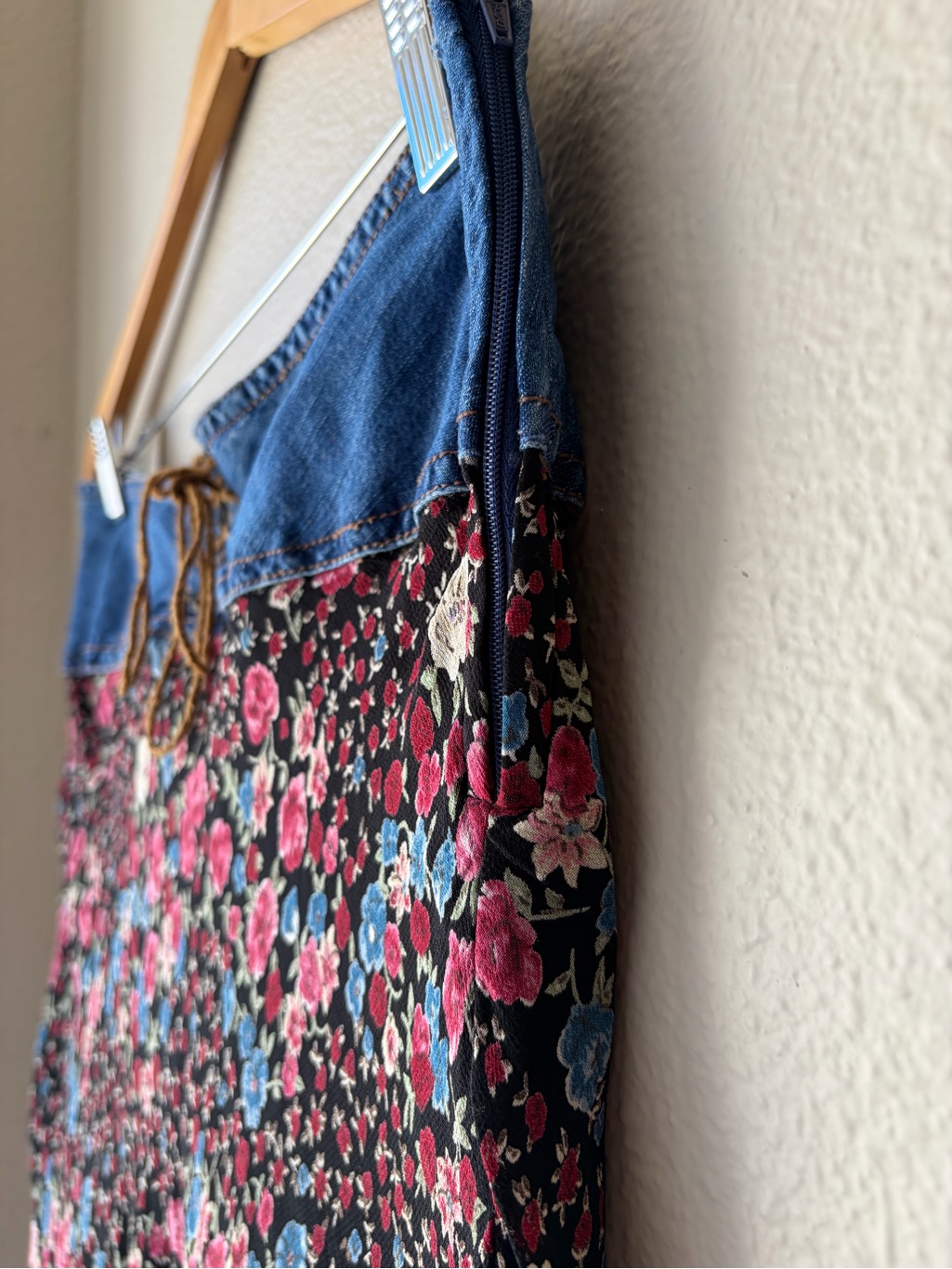 Y2k Vintage Faded Glory Black Floral A-Line Maxi Skirt W/Laceup Waistband Size 8